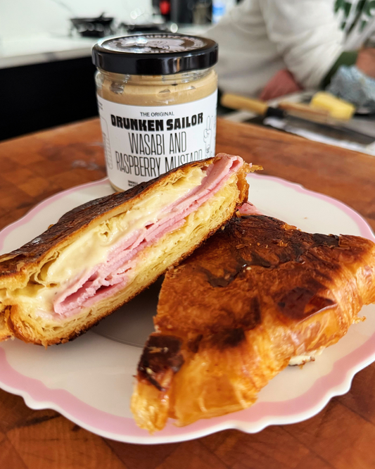 Croque Croissant with Drunken Sailor Wasabi & Raspberry Mustard