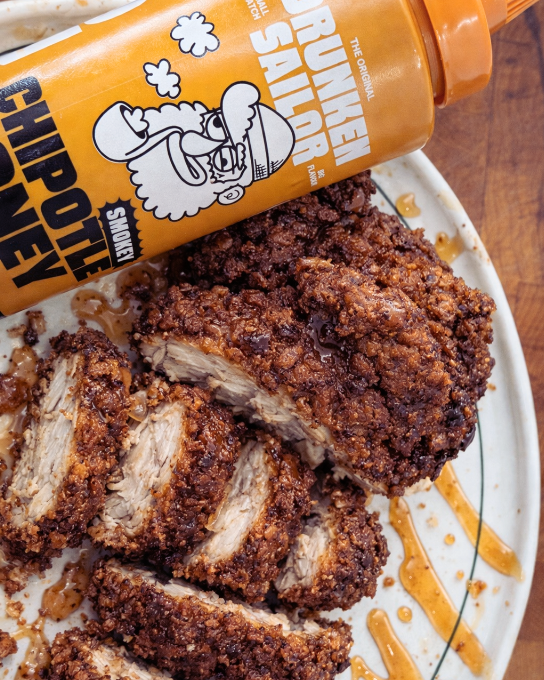 Buttermilk Crispy Chicken with Drunken Sailor Yellow Mustard & Smokey Chipotle Honey